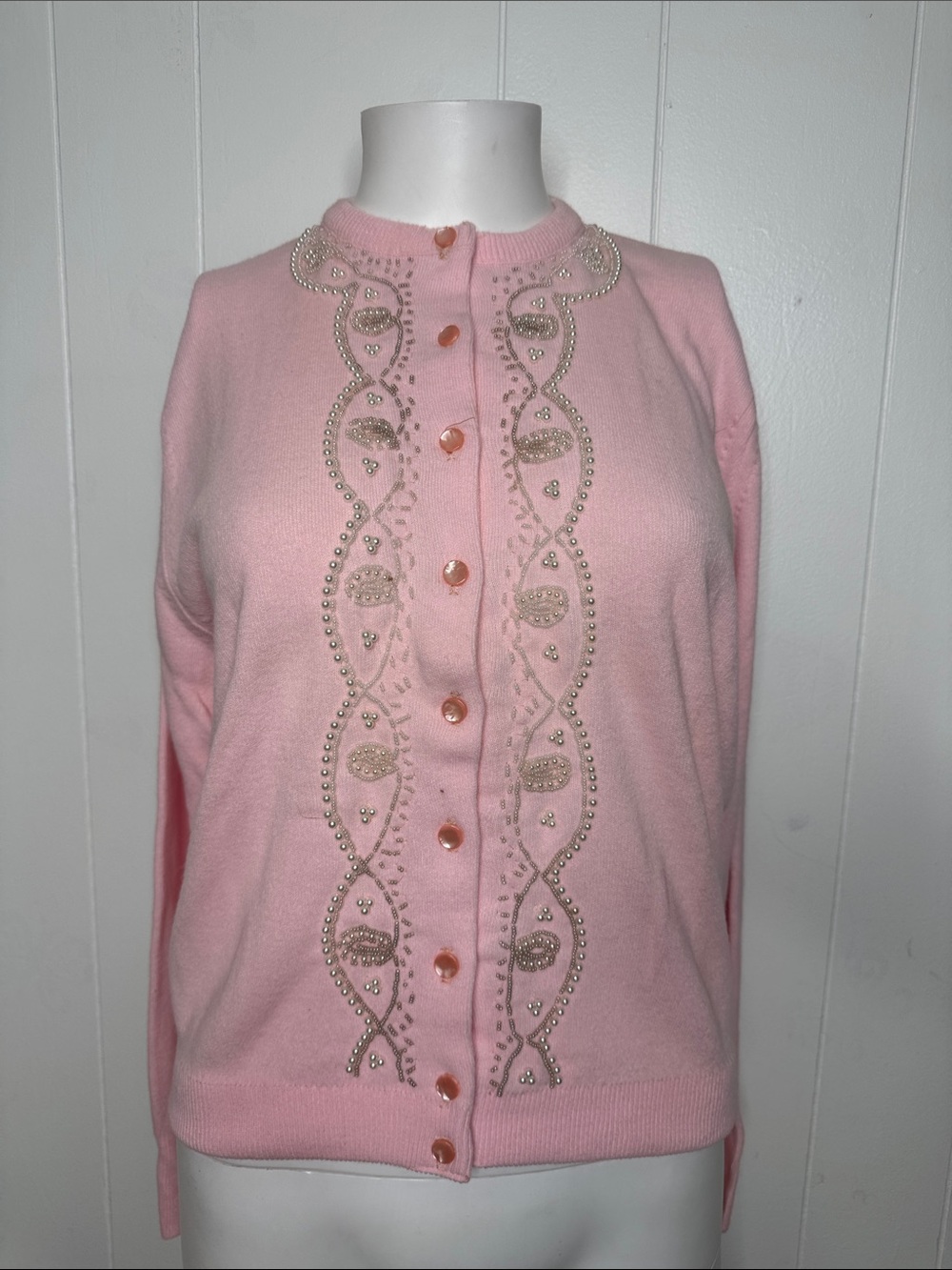 Vintage pink beaded cardigan sweater approx s